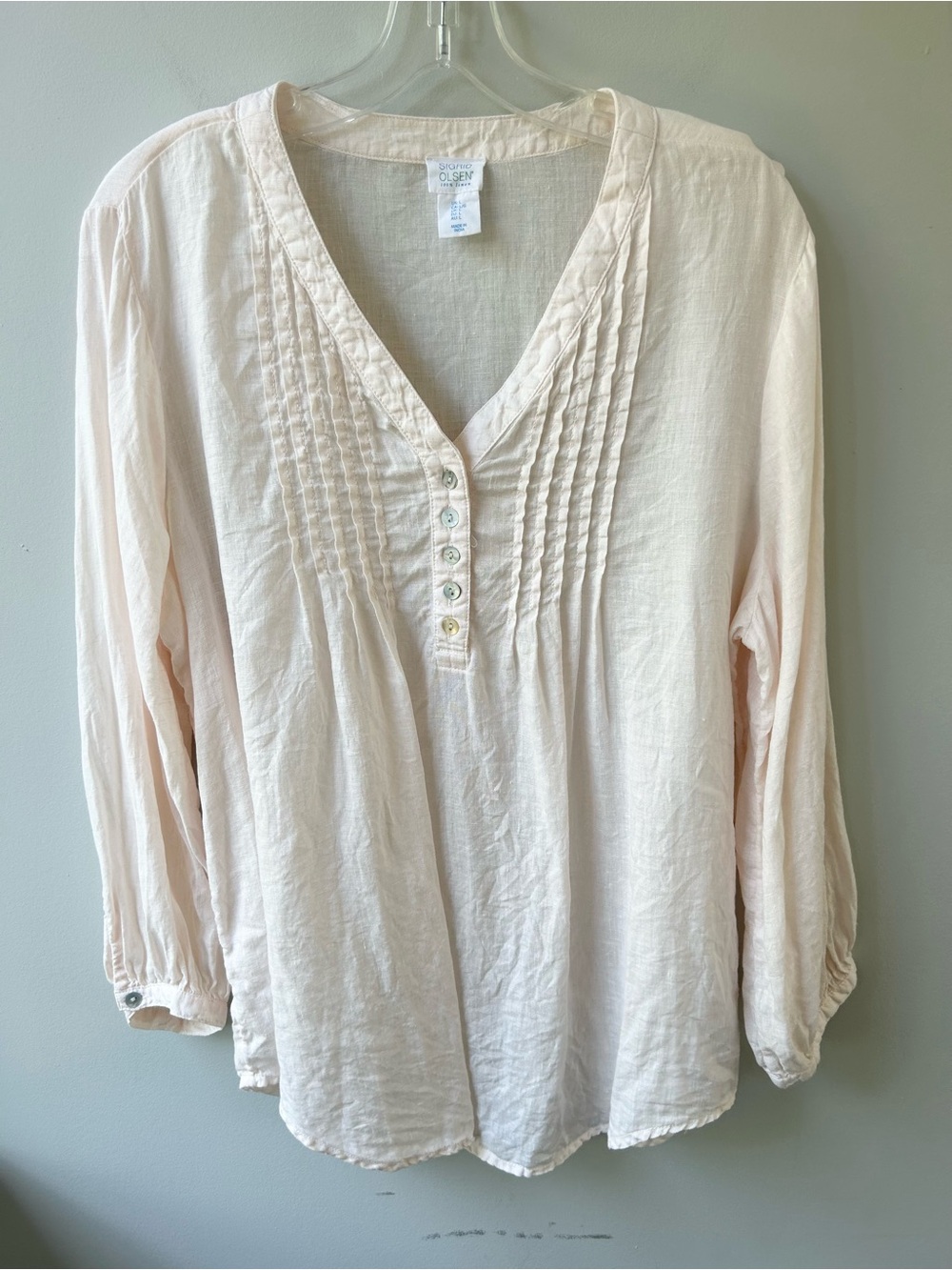 Sigrid Olsen 100% linen women’s pintuck blouse